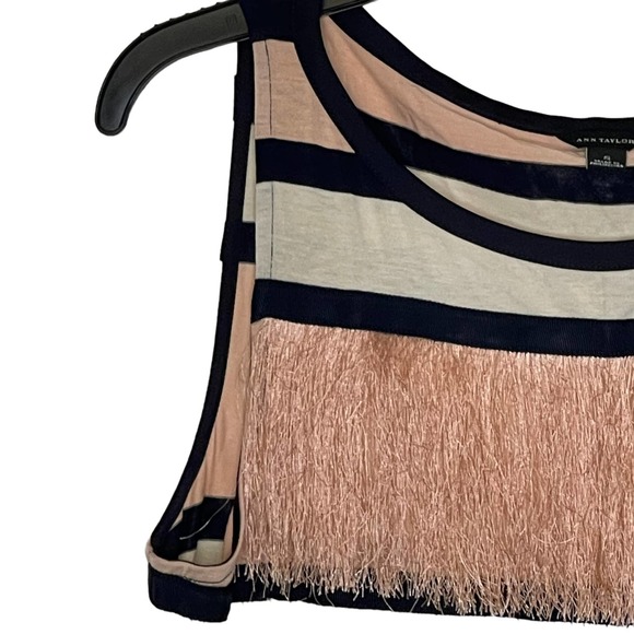 Ann‎ Taylor Women's Tiered Fringe Tank Top Striped Flapper Retro Mod Size Small - Picture 3 of 8